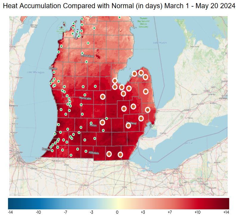 Heat accumulation map of Michigan.